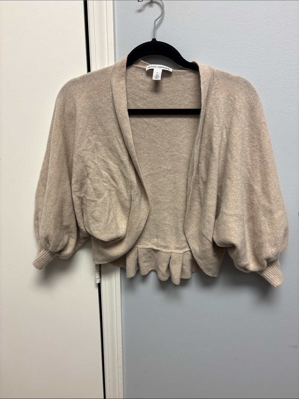 Autumn Cashmere Beige Puff-Sleeve Open Cashmere Cardigan